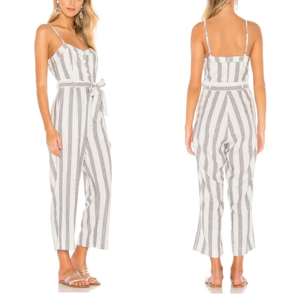 RAILS Revolve Grey White Striped Jumpsuit Playsuit XS XSmall Strap Belt